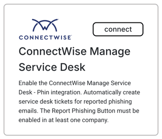 Hyperlinked image of the ConnectWise Manage Service Desk integration tile